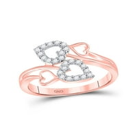 10kt Rose Gold Womens okrugli dijamant dvostruki srčani prsten CTTW