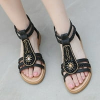 SHLDYBC sandale žene, sandale za žene plaža boemska vintage perla sa zip-up rhinestone rimske stane