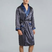 Muški saten silk luksuzni pidžami kimono ogrtač ogrtač za haljinu PJS Loungewebr Navy Blue 3xl