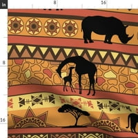 Pamuk Saten Stolcloth, 70 90 - Safari stil afričke Zemlje Životinje nosorov Elephant Giraffe Pejzaž