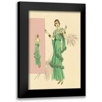 Vintage Fashion Crni moderni uokvireni muzej Art Print pod nazivom - Razigrana zelena večernja haljina