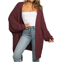 Ženski s dugim rukavima otvorenim prednjim kardiganima Chunky Knit draped džemper Oplaća s džepovima Casual Casual Cardigan kaput crvene s