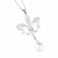 Sterling Silver Fleur de Lis & Crystal Drop ogrlica, bistra