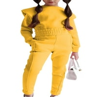 Grianlook Toddler Slatka dukseva + Duksevi setovi sa dugim rukavima posada za vrat Outfit Jogger Solid Color Duweatsuits set sa džepovima Žuto