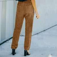 Huaai Jesen i zimsko žensko zadržljivo kolumske bagerske pantalone casual pantalone za žene Brown XXL