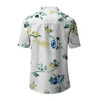 MLQIDK ženski kratki rukav cvjetni V izrez Ležerne prilike tuničke bluze Labavi košulja Gumb Up Henleyji