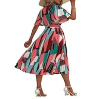 Ležerni Geo Print V izrez Linijska haljina s kratkim rukavima Multicolor ženske haljine