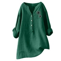 Dyfzdhu pamučne posteljine ženske vrhove čvrste boje maslačak za pećnice navratnik majica s dugim rukavima plus veličina labava bluza
