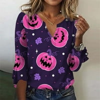 Strungten ženski gornji labavi ležerni V-izrez Halloween ispisane bluze za majicu zvona