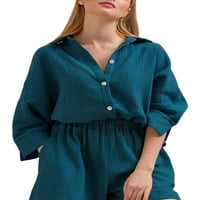 GRIANOOK DAMIES Lounge Set outfits Spava odjeća Elastična struka Labavi noćni odjećni odjeća i kratke hlače Ženska vreća za gužvu dolje Pocket PJS Green M