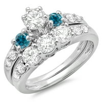 2. Carat 10k bijelo zlato okruglo plavo i bijelo Diamond Dame Stone modernog angažmana prstena za podučavanjem