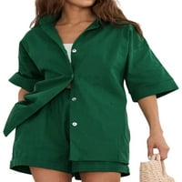 Bikopu Žene Ljeto Pijamas Set Lounge odjeća, čvrste boje kratkih rukava Labave majice + kratke hlače