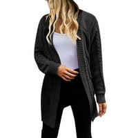 Ženska modna labava dugači čvrsta boja Twit pletiv s dugim rukavima kardigan džemper kaput kaput s džemper-džemper crni m