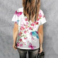 Yubatuo ženski ljetni kratki rukav V-izrez plus veličina majica casual tiskanih vrhova za žene ružičasti
