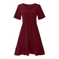 Luiyenes Ljetne haljine za žene modni casual v izrez čvrsto dugme Šifon korzet tanki rufffle haljina