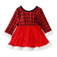 1-5t Toddler Baby Girgin Božićna odjeća Xmas Haljina dugih rukava Velvet Plaid Princess haljina za zabavu
