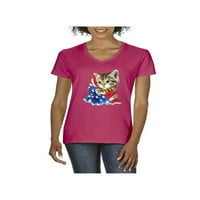 Normalno je dosadno - Ženska majica s kratkim rukavima V-izrez, do žena Veličina 3XL - Američka zastava 4. jula Kitty