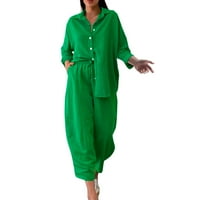 Ženska modna ležerna odjeća Set odjeće Retro Plus size Pamučna košulja High Slacks Top Hlače Dugih rukava