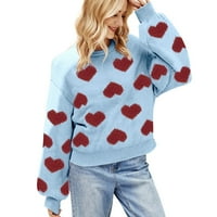 Ženski džemperi Ljubite srce Štampano O-izrez Dan zaljubljenih zaljubljenih Slatka ljubavnog uzorka