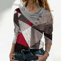 Žene dugih rukava Vrući geometrija T majica Dugme Pulover pulover na vrhu Casual Comfy TEE bluza Ženski