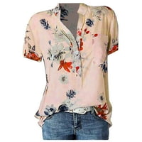 Qcmgmg bluze za žene plus veličine cvjetne košulje Henley casual s malo srodne rukave s labavim motorom