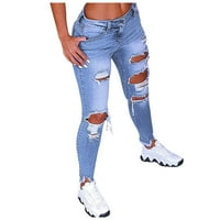 Wefuesd traperice za ženske pantalone za žene Žene Solid Boja rupa Niski struk Jeans Flares Ankle modne