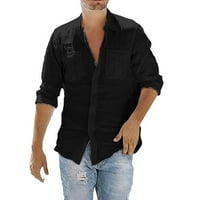 SHPWFBE dugih rukava majice za muškarce Čvrsto muški džep retro posteljina vreća za bluzu Tors t rukave
