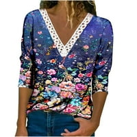 Košulje za žene Dressing Ležerne prilike cvjetni print s V izrezom dugih rukava Tamno plavi XXXL