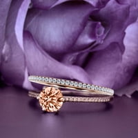 Prekrasna Art Deco 1. Prsten za uključivanje i dijamantski ručni rez i dijamantski moissan, vjenčani prsten, jedan odgovarajući opseg u 10K čvrstog ruža, poklon za svoj poklon za prsten za djevojke
