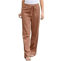 Dadaria High Struk široke pantalone za noge za žene Petite solidne boje lanene kašike ravne pantalone Hlače Khaki XL, žensko