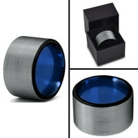 Manoukian Tungsten Vjenčani prsten za muškarce Žene Plavo Crno ravni rez četkani polirani vijek trajanja veličine 10