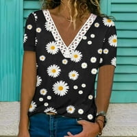 Bluze cvijeća za žene tiskane ljeto Loop Fit V majice čipkasti oblozi Izlasci kratkih rukava Elegantni