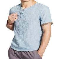 Muškarci Henley majica Pamučne posteljine vrhovi kratkih rukava pulover casual labavi fit hipi tunike