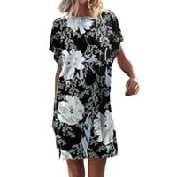 Ženska haljina od svile V izrez Maxi haljina za žene Žene Ljeto majica s kratkim rukavima Odštampana