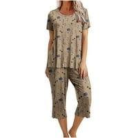 Zyekqe pidžama setovi za žene cvjetni vrhovi kratkih rukava sa Caprisom Slacks plus odijelo za spavanje