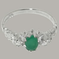 Britanci izrađeni čvrstim 10k bijelim zlatnim prstenom s prirodnim smaragdnim i dijamantnim ženskim