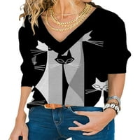 Niuer majica za ženska majica s dugim rukavima majica s dugim rukavima Baisc Pulover Cat Print Tunic