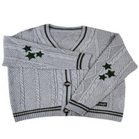 Prugasti džemperi za žene zvjezdice kabel pletene džemper spustite ležerne kardigan za duge rukave Alsol