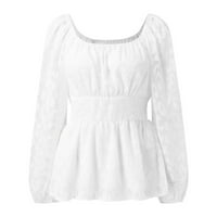 Aaimomet bluze za žene modni ženski pamučni pleteni dugi rukav lagani tunički duks, bijeli XL