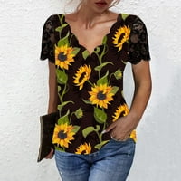 Ženska majica ublažena majica s kratkim rukavima s V-izrezom Ljetni vrhovi Ležerni tee vrhovi, žuti, m