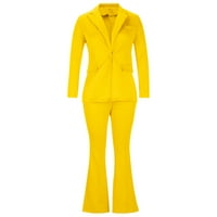 Žene odijelo Blazer setovi ženski povremeni bluže otvoreni prednji dugi rukav radne kancelarijske jakne i tanke pantalone za bazanje Business Office Set, Yellow & S