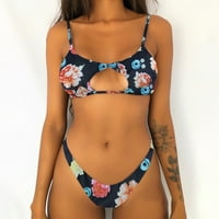 CARA LADY ženska ljetna modna seksi tiskana V-izrez Halter bikini kupaći kostimi na plaži crni l