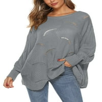 Dame džemper s dugim rukavima pleteni džemperi izvan ramena Jumper vrhovi pletiva pulover jesen sive