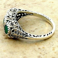 Smaragdni sterling srebrni prsten od tri kamena br. 046