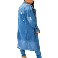 Cindysus Women traper jakna rever gumb za odjeću dolje Jeans Jackets Street kaput casual blue xl