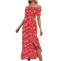 Ženska šifon Ležerne prilike Cvjetni splitski kratki rukav Split Duga haljina Ljeto Vintage Boho Flowy