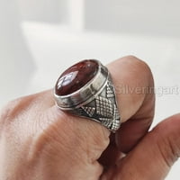 Mahagany Jasper MANS prsten, prirodni jasper jasper, srebrni nakit, srebrni prsten, rođendanski poklon, teški muški prsten, arapski dizajn, prsten od osmanskog stila, Ring, Turska mens ring