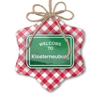 Božićni ukras zeleni putni znak Dobrodošli u Klosterneuburg Red Plaid Neonblond