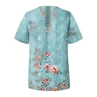 GDFUN Ljetni vrhovi ženska ljetna bluza za bluzu za majicu Retro cvijet Ispis kratki rukav casual osnovni okrugli vrat nepravilni majica
