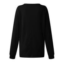 Duksevi za žene Jesen i zimske tiskane labave majice dugih rukava bluza okrugli vrat casual top crni